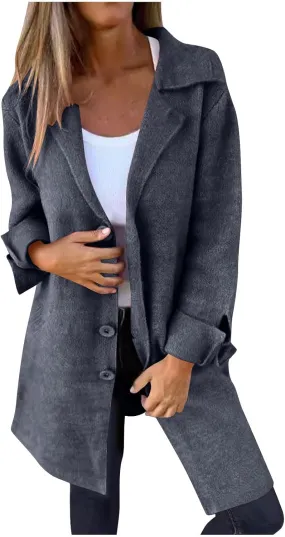 Women's Wool Trench Coat Elegant Single Breasted Pea Coat Casual Notch Lapel Long Winter Coats Long Sleeve Overcoat