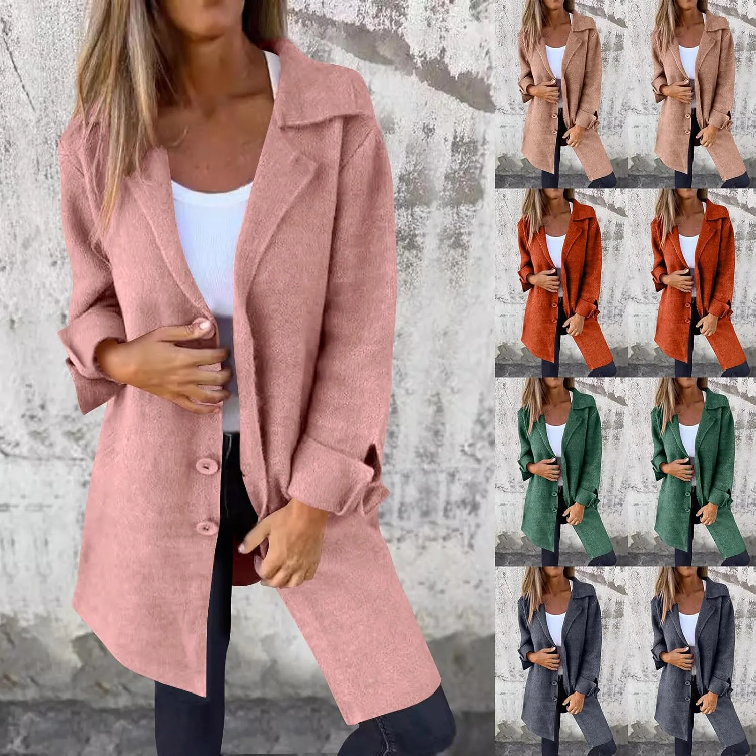 Women's Wool Trench Coat Elegant Single Breasted Pea Coat Casual Notch Lapel Long Winter Coats Long Sleeve Overcoat