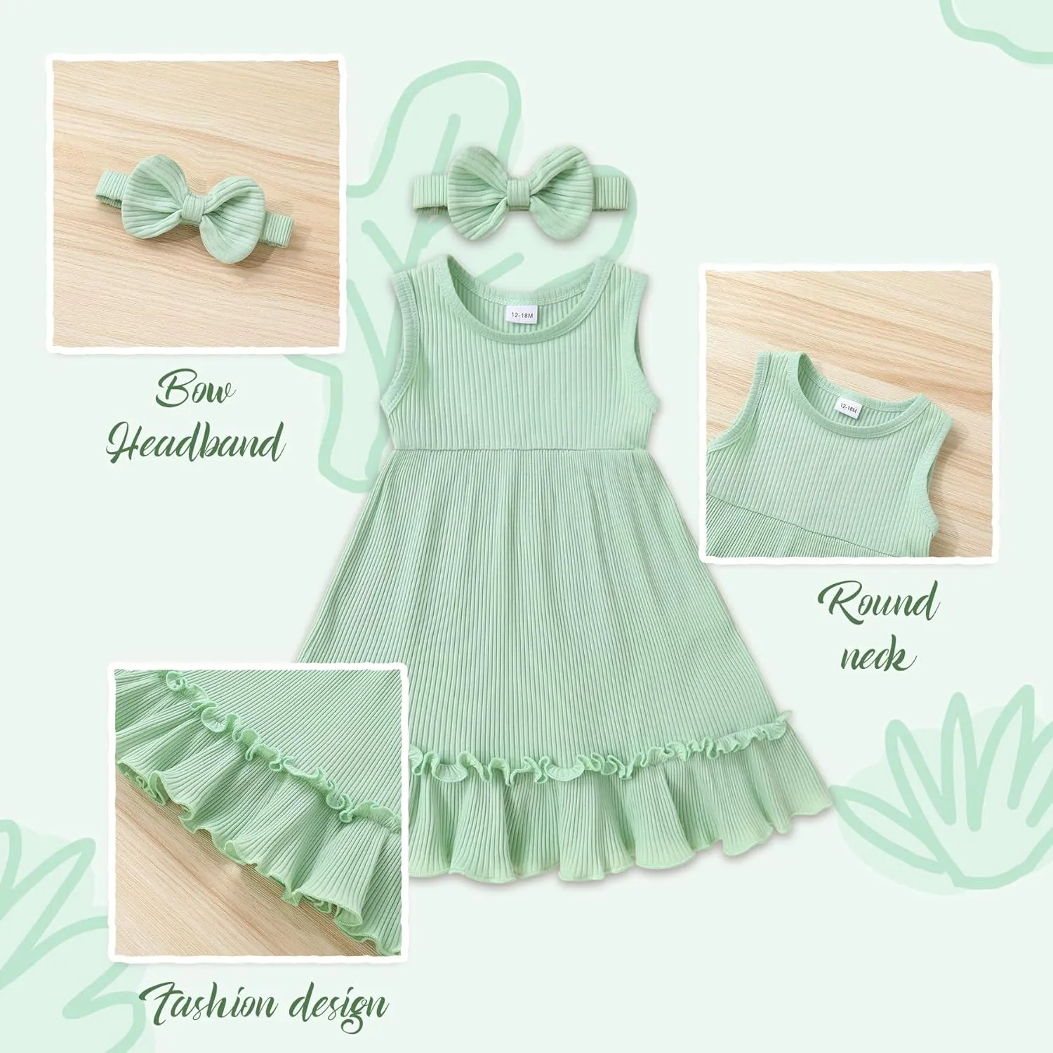 YOUNGER TREE Toddler Girl Summer Sundress Sleeveless Casual Dress Ruffle Hem Cotton Solid Outfits with Bowknot
