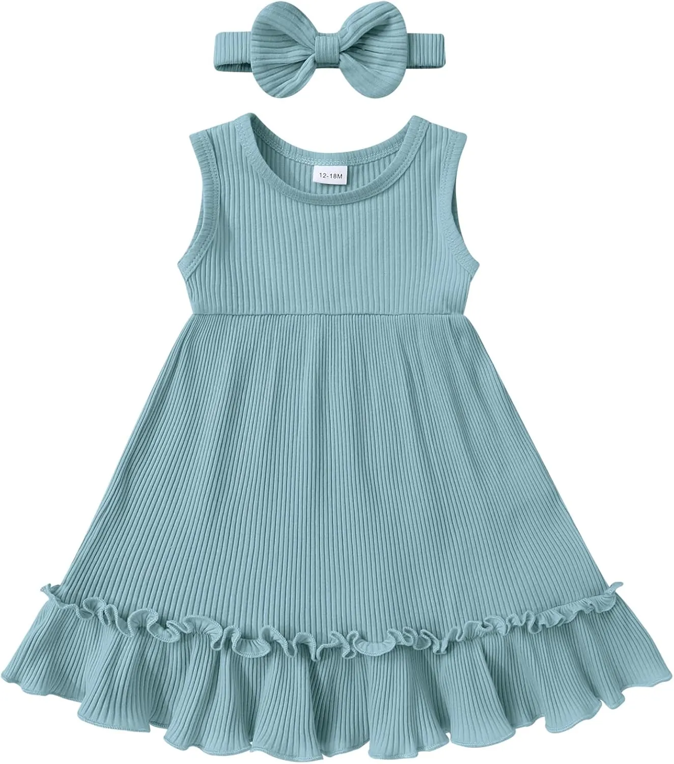 YOUNGER TREE Toddler Girl Summer Sundress Sleeveless Casual Dress Ruffle Hem Cotton Solid Outfits with Bowknot