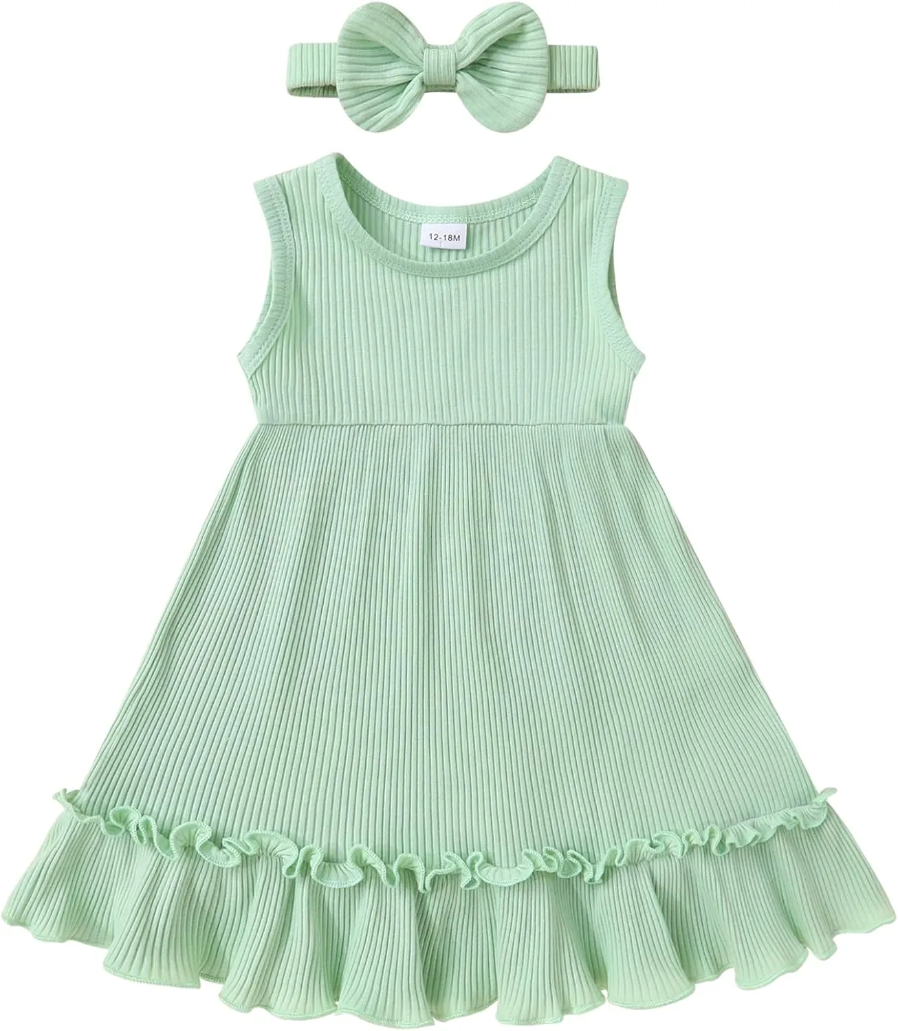 YOUNGER TREE Toddler Girl Summer Sundress Sleeveless Casual Dress Ruffle Hem Cotton Solid Outfits with Bowknot