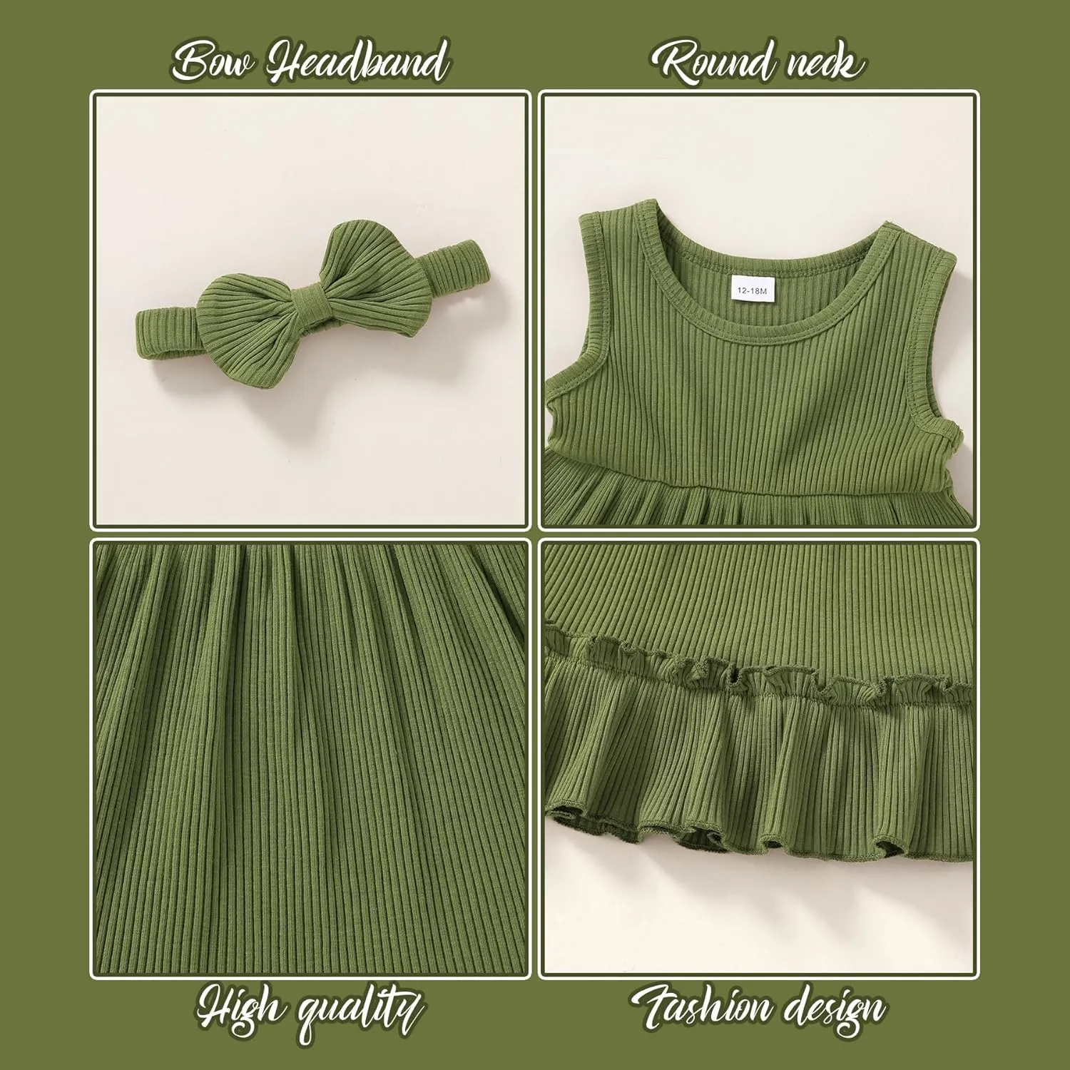 YOUNGER TREE Toddler Girl Summer Sundress Sleeveless Casual Dress Ruffle Hem Cotton Solid Outfits with Bowknot
