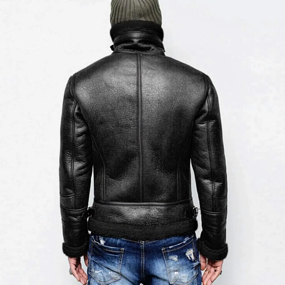 ZYXTIM Mens Winter Warm Faux Fur Lined Leather Motorcycle Jacket Classic Vintage Full-Zip Parka Trucker Bomber Jackets