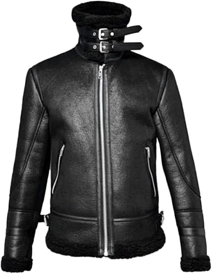 ZYXTIM Mens Winter Warm Faux Fur Lined Leather Motorcycle Jacket Classic Vintage Full-Zip Parka Trucker Bomber Jackets
